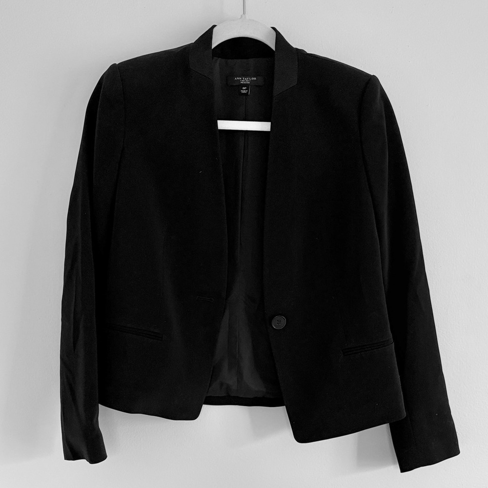 Ann Taylor Black Single-Button Open-Front Blazer